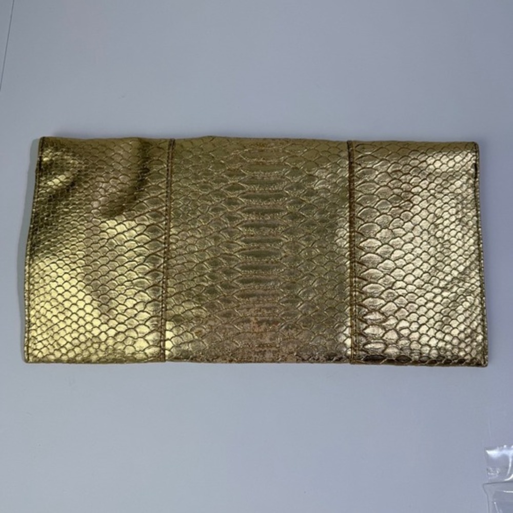 Jessica McClintock Gold Snake Embossed Metallic Clutch Evening Bag - Picture 3 of 12